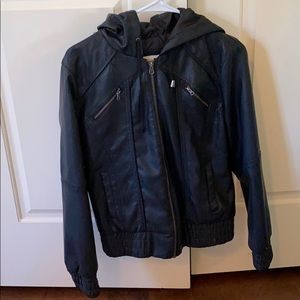 Leather jacket with hoodie